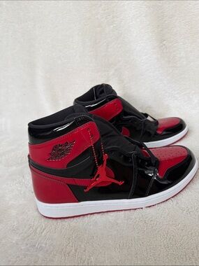 Jordan Patent Leather High-Top Sneakers - Black & Red